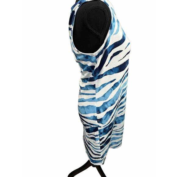 Tommy Bahama Darcy Zanzebra Sheath Dress Blue And White Size Small/P FLAW - Picture 2 of 10